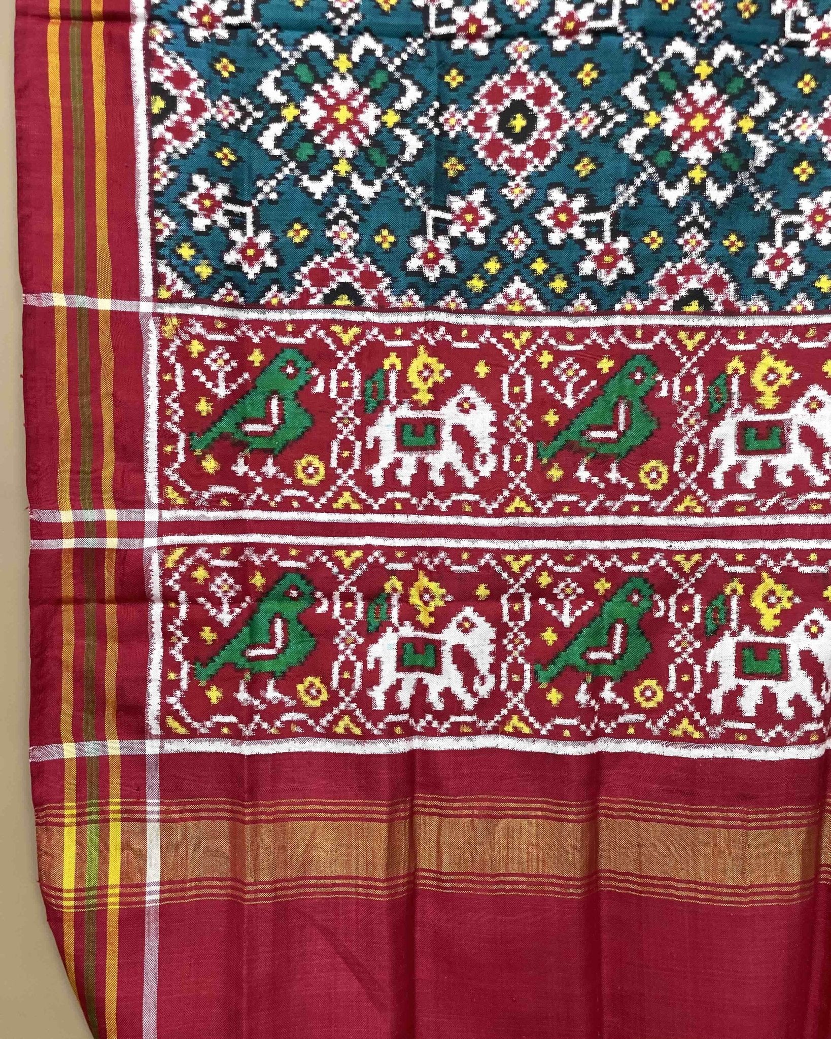 Red & Turquoise Navratan Designer Patola Dupatta - SindhoiPatolaArt