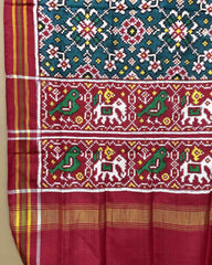 Red & Turquoise Navratan Designer Patola Dupatta - SindhoiPatolaArt