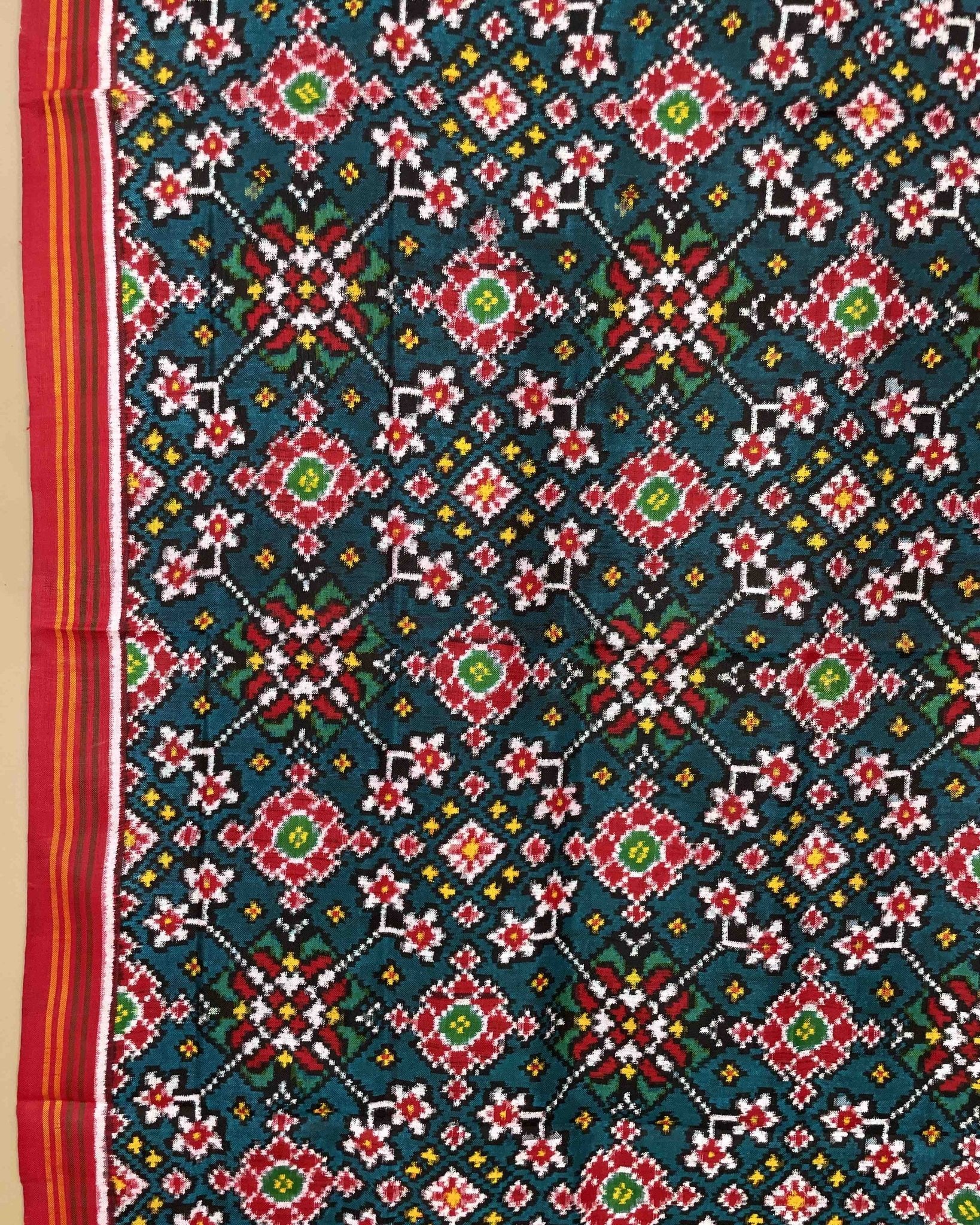 Red & Turquoise Navratan Designer Patola Dupatta - SindhoiPatolaArt