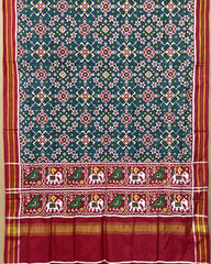 Red & Turquoise Navratan Designer Patola Dupatta - SindhoiPatolaArt