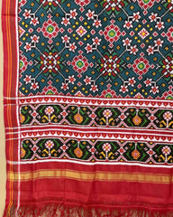 Red & Turquoise Navratan Designer Patola Dupatta - SindhoiPatolaArt