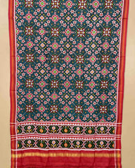 Red & Turquoise Navratan Designer Patola Dupatta - SindhoiPatolaArt