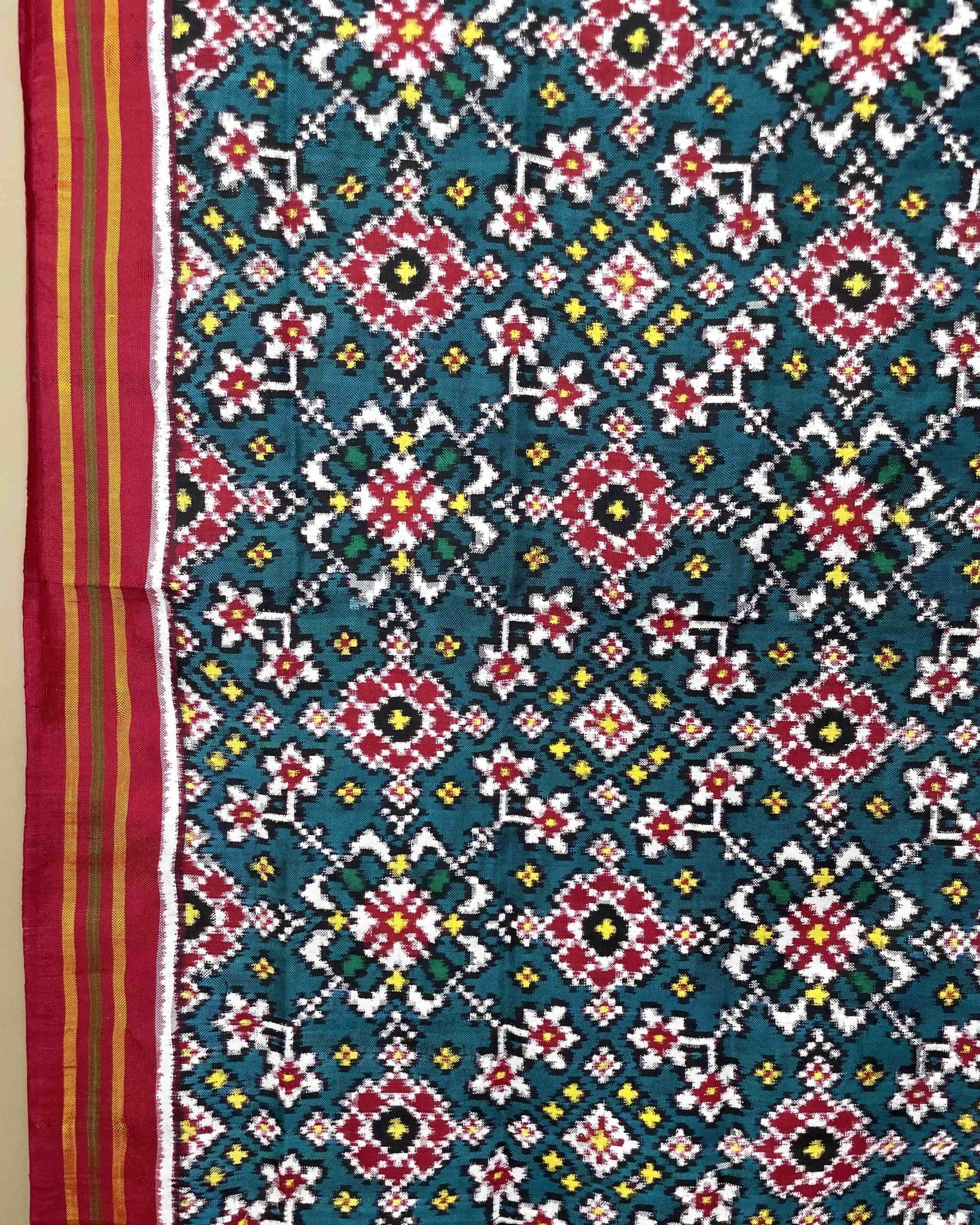 Red & Turquoise Navratan Designer Patola Dupatta - SindhoiPatolaArt