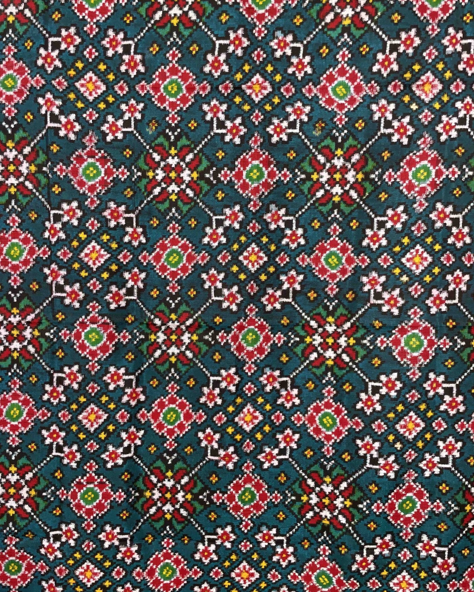 Red & Turquoise Navratan Designer Patola Dupatta - SindhoiPatolaArt