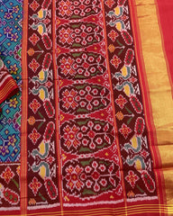 Red & Turquoise Navratan Designer Patola Saree - SindhoiPatolaArt