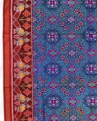 Red & Turquoise Navratan Designer Patola Saree - SindhoiPatolaArt