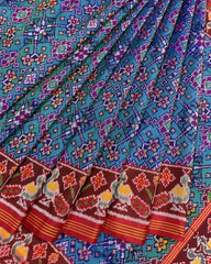 Red & Turquoise Navratan Designer Patola Saree - SindhoiPatolaArt