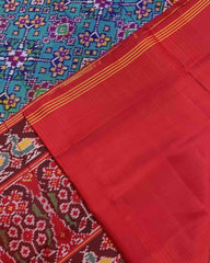 Red & Turquoise Navratan Designer Patola Saree - SindhoiPatolaArt