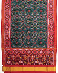 Red & Turquoise Navratan Semi Double Ikat Patola Saree - SindhoiPatolaArt