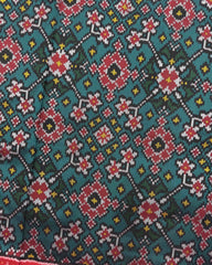 Red & Turquoise Navratan Semi Double Ikat Patola Saree - SindhoiPatolaArt