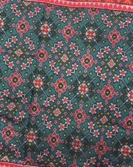 Red & Turquoise Navratan Semi Double Ikat Patola Saree - SindhoiPatolaArt