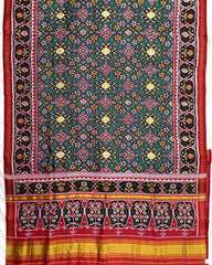 Red & Turquoise Navratan Twill Patola Saree - SindhoiPatolaArt