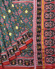 Red & Turquoise Navratan Twill Patola Saree - SindhoiPatolaArt