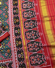 Red & Turquoise Navratan Twill Patola Saree - SindhoiPatolaArt