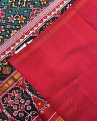 Red & Turquoise Navratan Twill Patola Saree - SindhoiPatolaArt