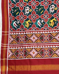Red & Turquoise Small Star Narikunj Patola Dupatta - SindhoiPatolaArt