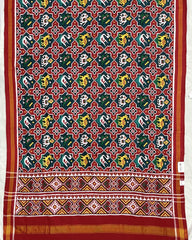 Red & Turquoise Small Star Narikunj Patola Dupatta - SindhoiPatolaArt