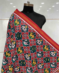 Red & Turquoise Small Star Narikunj Patola Dupatta - SindhoiPatolaArt