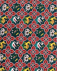 Red & Turquoise Small Star Narikunj Patola Dupatta - SindhoiPatolaArt