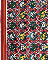 Red & Turquoise Small Star Narikunj Patola Dupatta - SindhoiPatolaArt