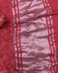 Red Tussar Silk Bandhani Saree - SindhoiPatolaArt