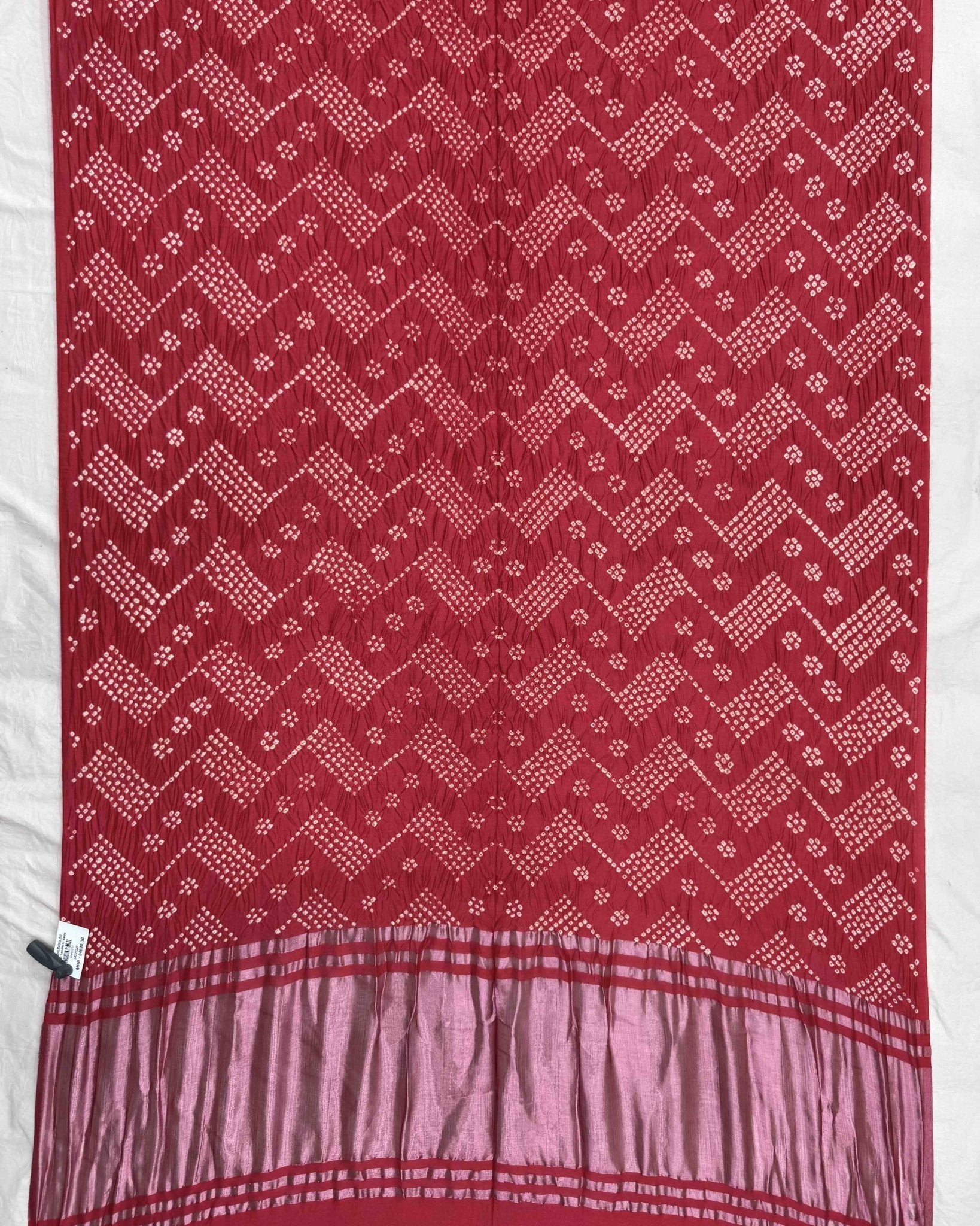 Red Tussar Silk Bandhani Saree - SindhoiPatolaArt