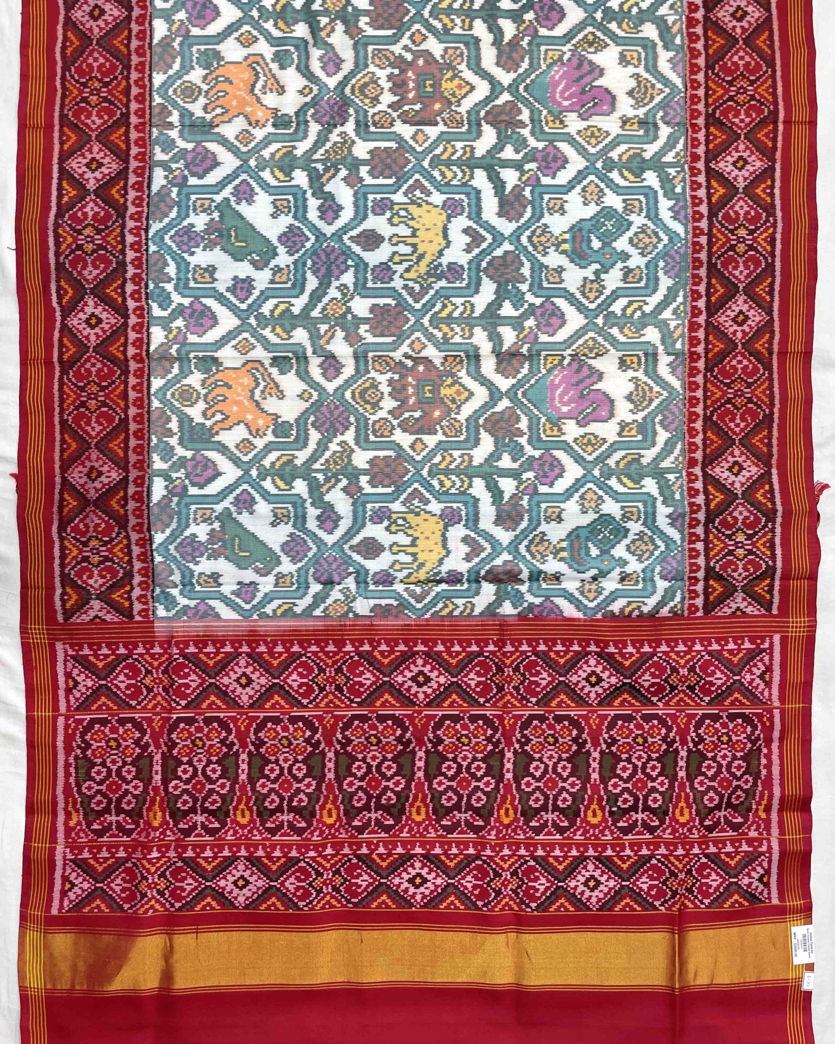 Red & White Big Figure Narikunj Designer Patola Saree - SindhoiPatolaArt
