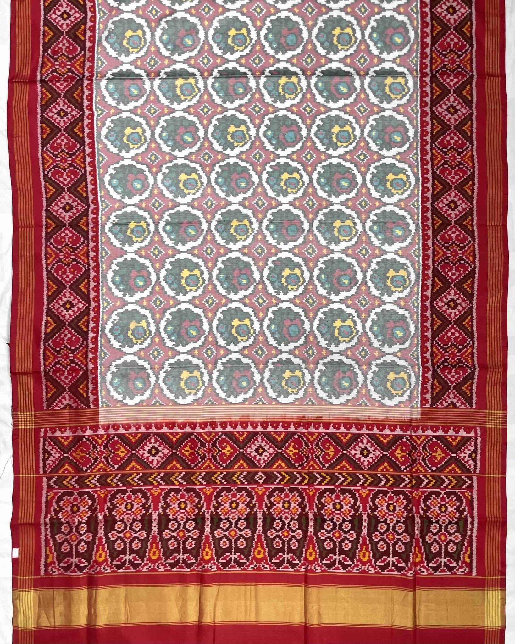 Red & White Circle Flower Designer Patola Saree - SindhoiPatolaArt