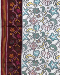 Red & White Fancy Flower Semi Double Ikat Patola Saree - SindhoiPatolaArt