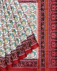 Red & White Flower Patola Saree - SindhoiPatolaArt