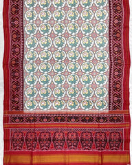 Red & White Flower Patola Saree - SindhoiPatolaArt