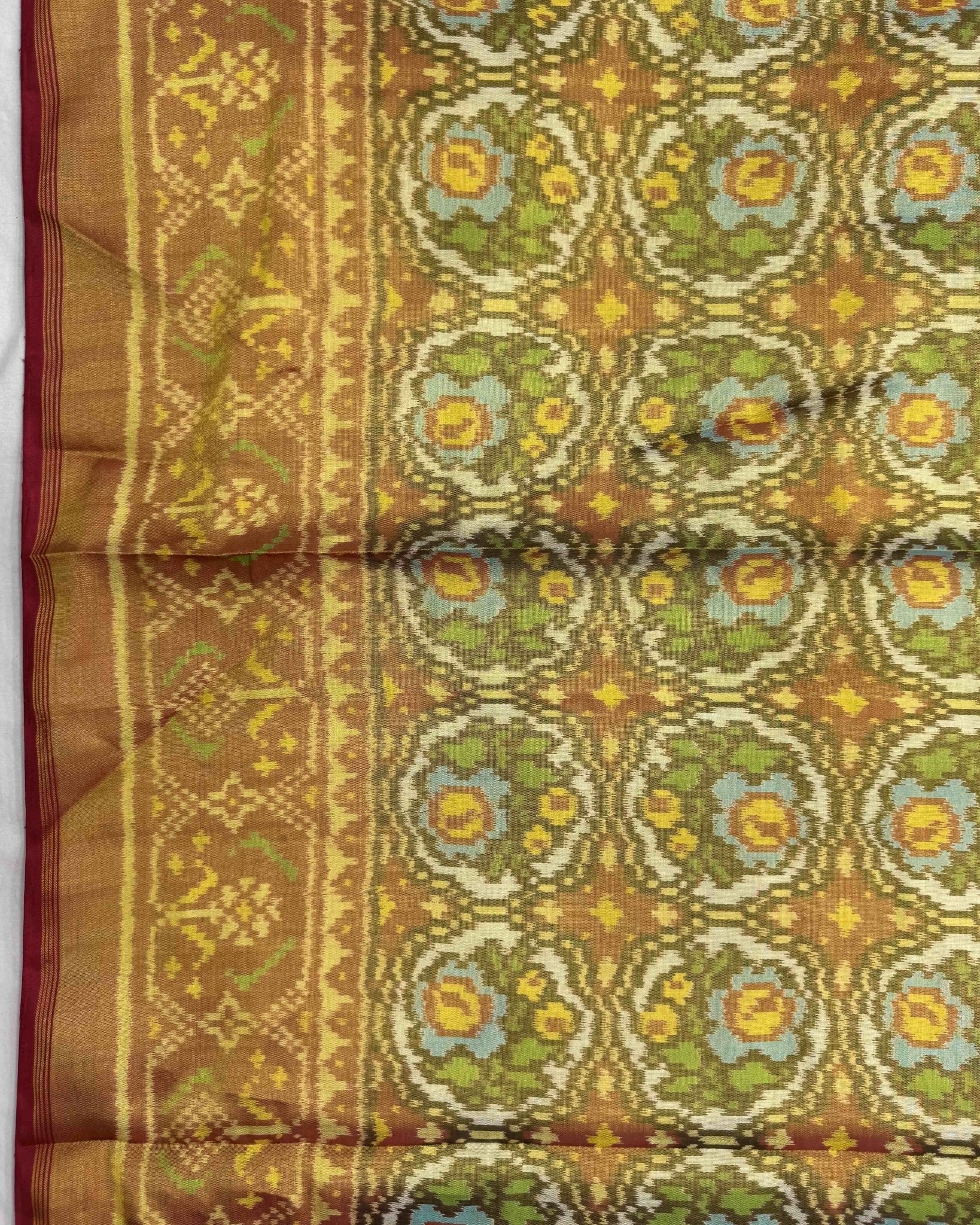 Red & White Flower Tissue Patola Saree - SindhoiPatolaArt