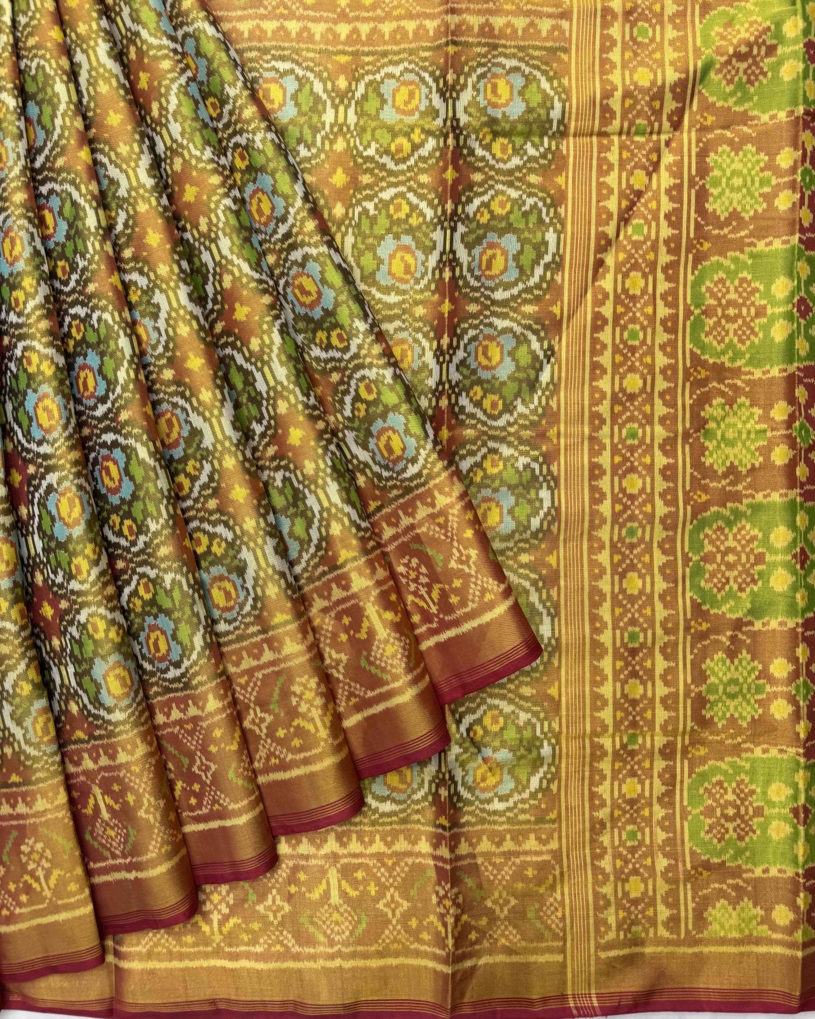 Red & White Flower Tissue Patola Saree - SindhoiPatolaArt