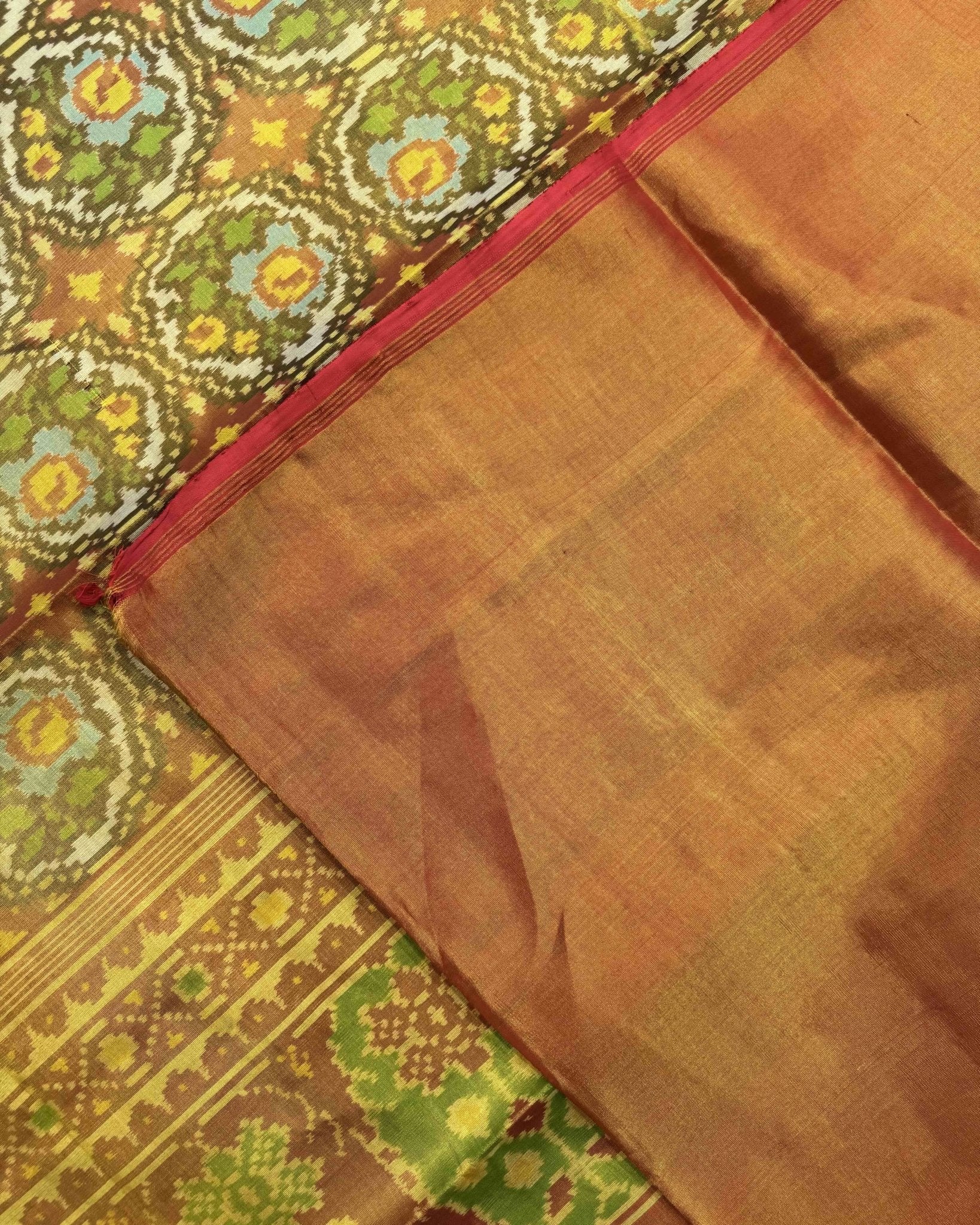 Red & White Flower Tissue Patola Saree - SindhoiPatolaArt