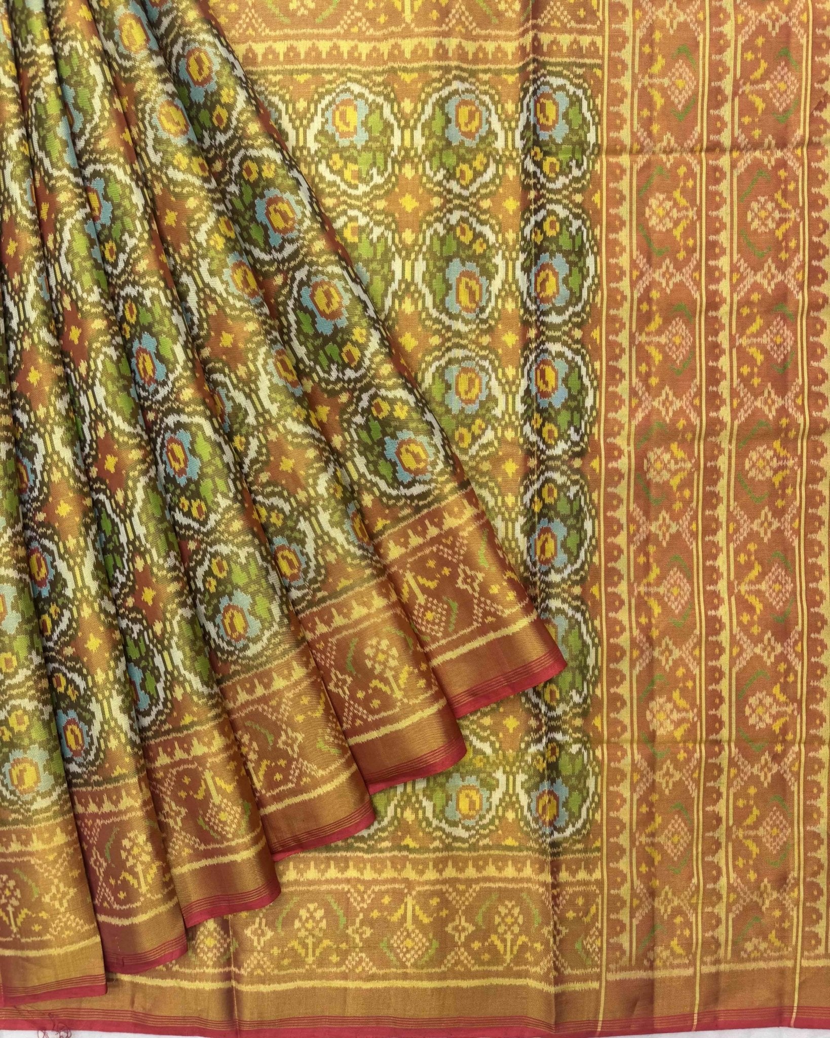 Red & White Flower Tissue Patola Saree - SindhoiPatolaArt