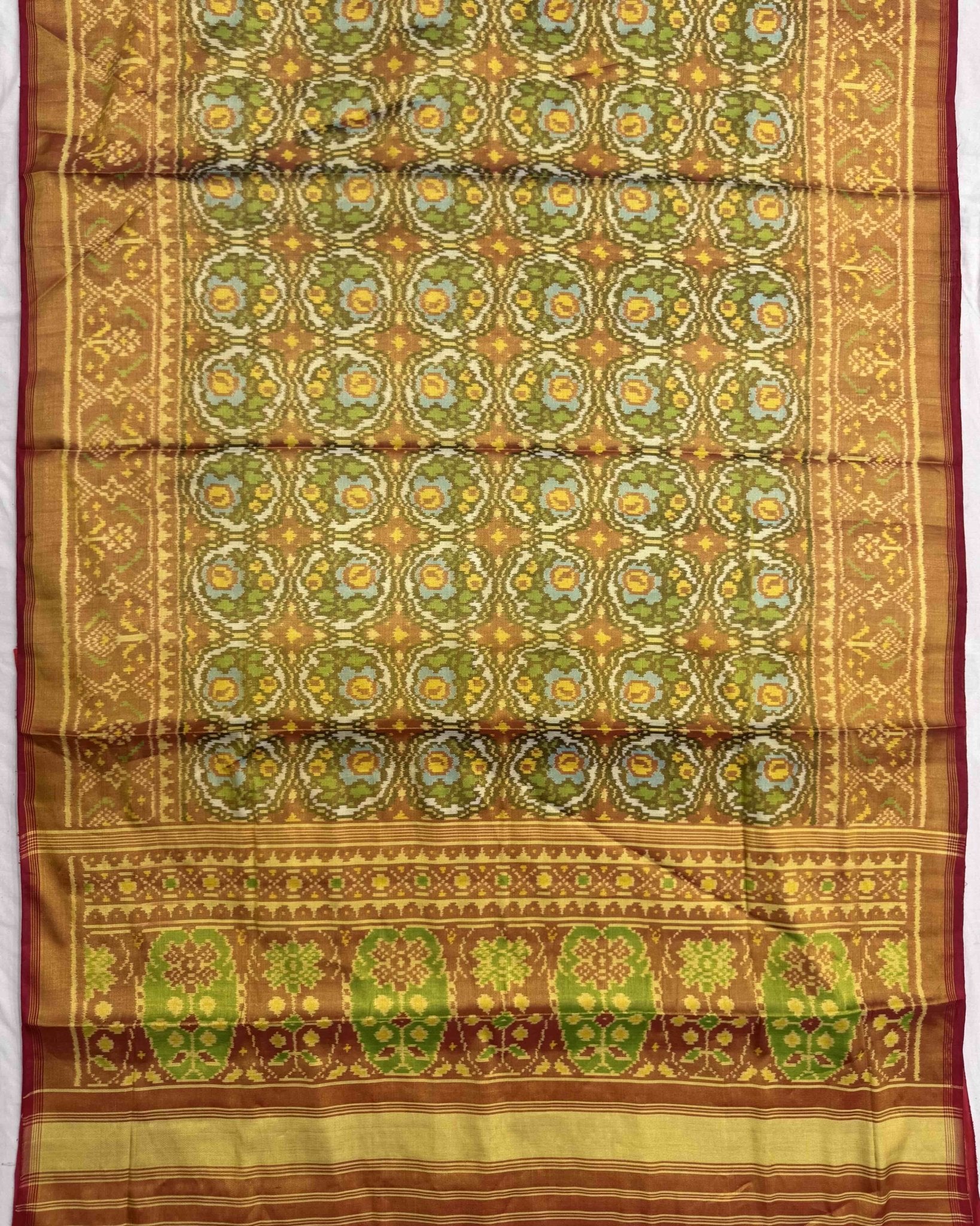 Red & White Flower Tissue Patola Saree - SindhoiPatolaArt