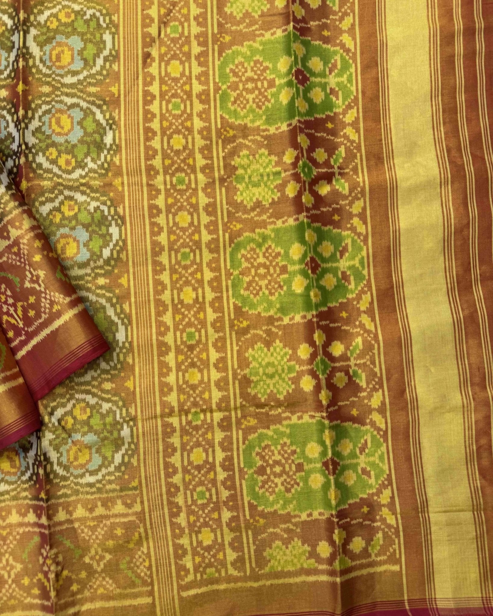 Red & White Flower Tissue Patola Saree - SindhoiPatolaArt