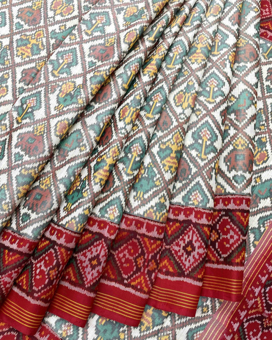 Red & White Narikunj Designer Patola Saree - SindhoiPatolaArt