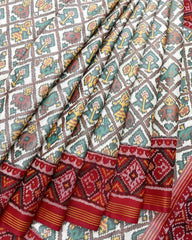 Red & White Narikunj Designer Patola Saree - SindhoiPatolaArt