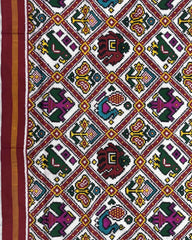 Red & White Narikunj Double Ikat Patola Saree - SindhoiPatolaArt