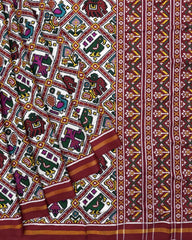 Red & White Narikunj Double Ikat Patola Saree - SindhoiPatolaArt
