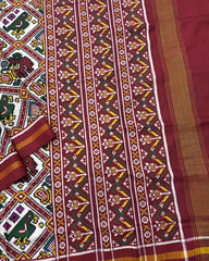 Red & White Narikunj Double Ikat Patola Saree - SindhoiPatolaArt