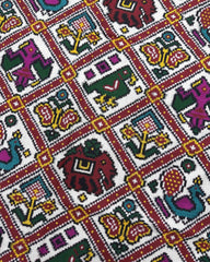Red & White Narikunj Double Ikat Patola Saree - SindhoiPatolaArt