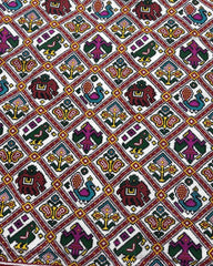 Red & White Narikunj Double Ikat Patola Saree - SindhoiPatolaArt