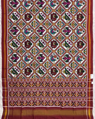 Red & White Narikunj Double Ikat Patola Saree - SindhoiPatolaArt