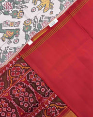 Red & White Narikunj Semi Double Ikat Patola Saree - SindhoiPatolaArt