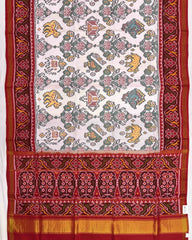 Red & White Narikunj Semi Double Ikat Patola Saree - SindhoiPatolaArt