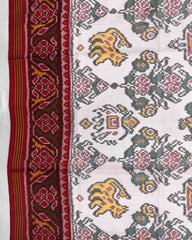 Red & White Narikunj Semi Double Ikat Patola Saree - SindhoiPatolaArt
