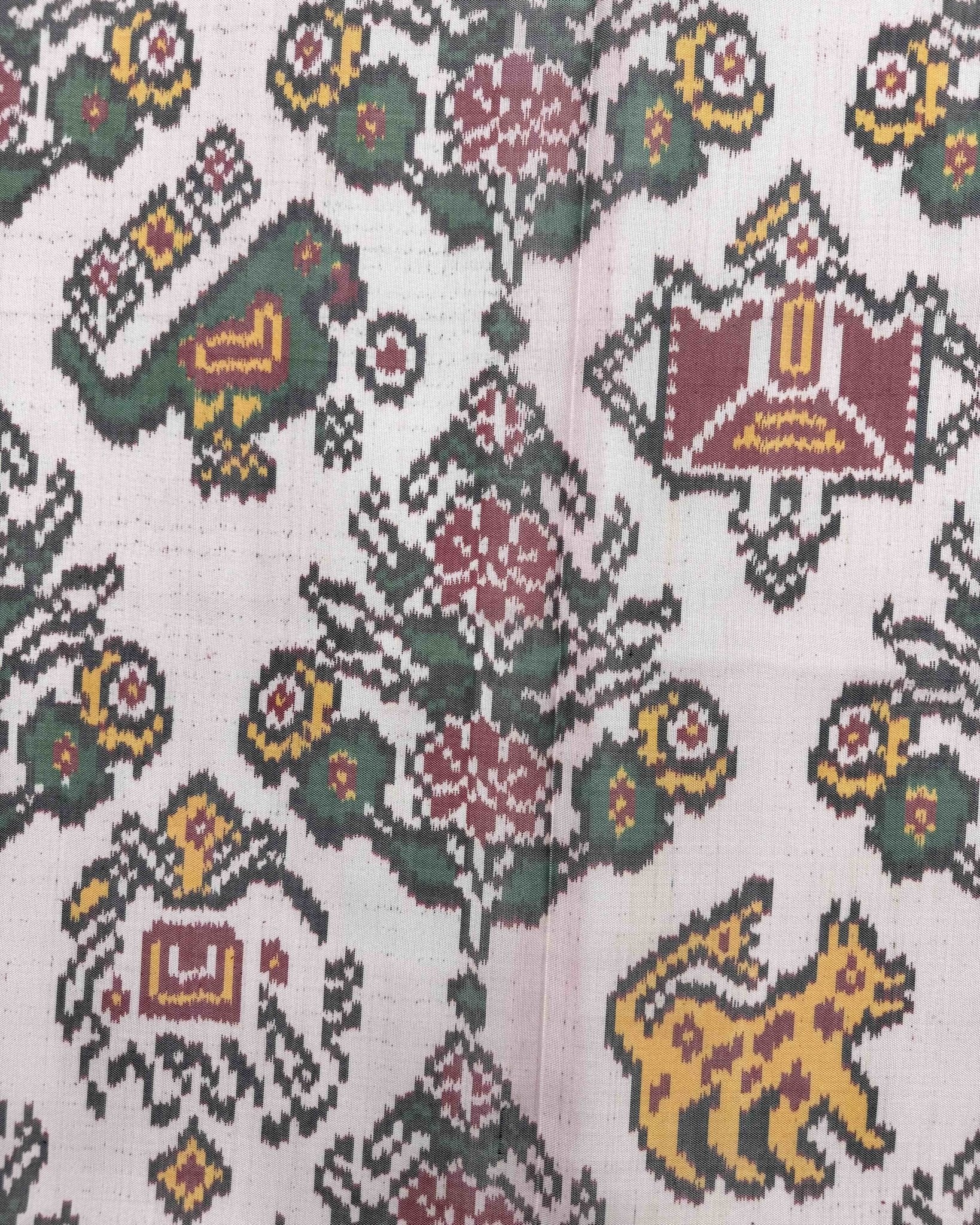 Red & White Narikunj Semi Double Ikat Patola Saree - SindhoiPatolaArt