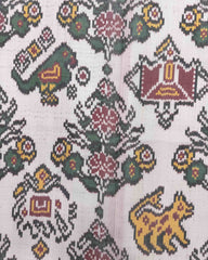 Red & White Narikunj Semi Double Ikat Patola Saree - SindhoiPatolaArt